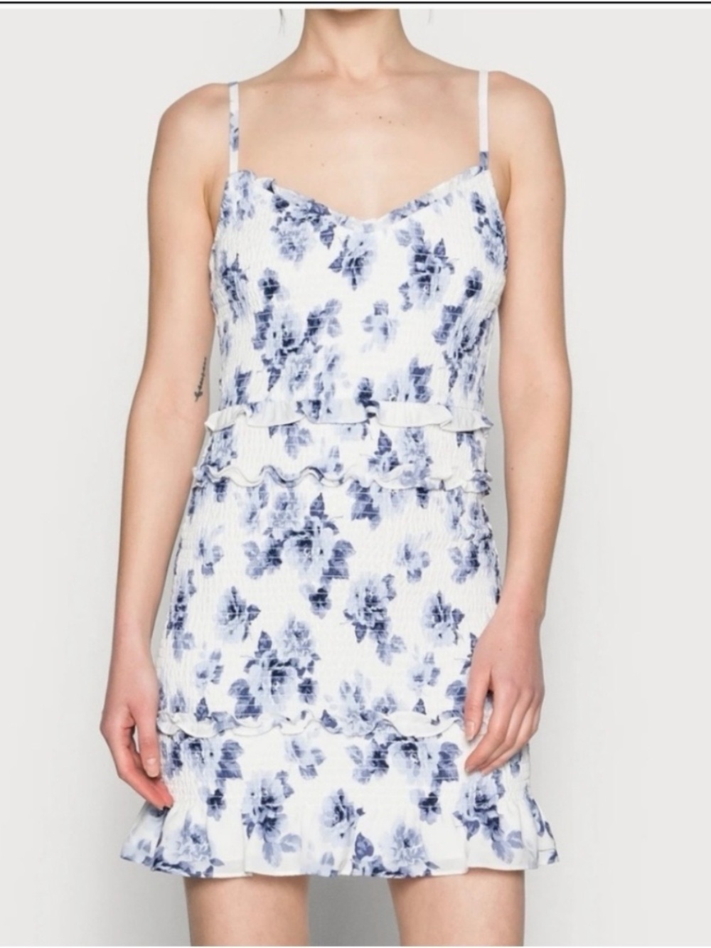 Abercrombie & Fitch Blue & White Smocked Floral Mini Dress‎